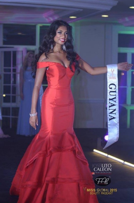 Miss Global Guyana Ariella Basdeo during the preliminary Evening Gown competition of Miss Global 2015 in Manila, Philippines.
