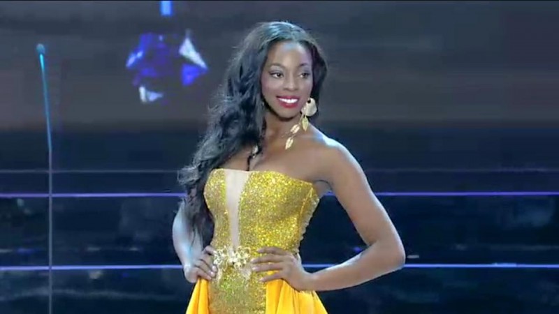  Miss Grand Guyana Soyini Fraser during the Evening Gown segment of the Preliminaries of Miss Grand International 2015.