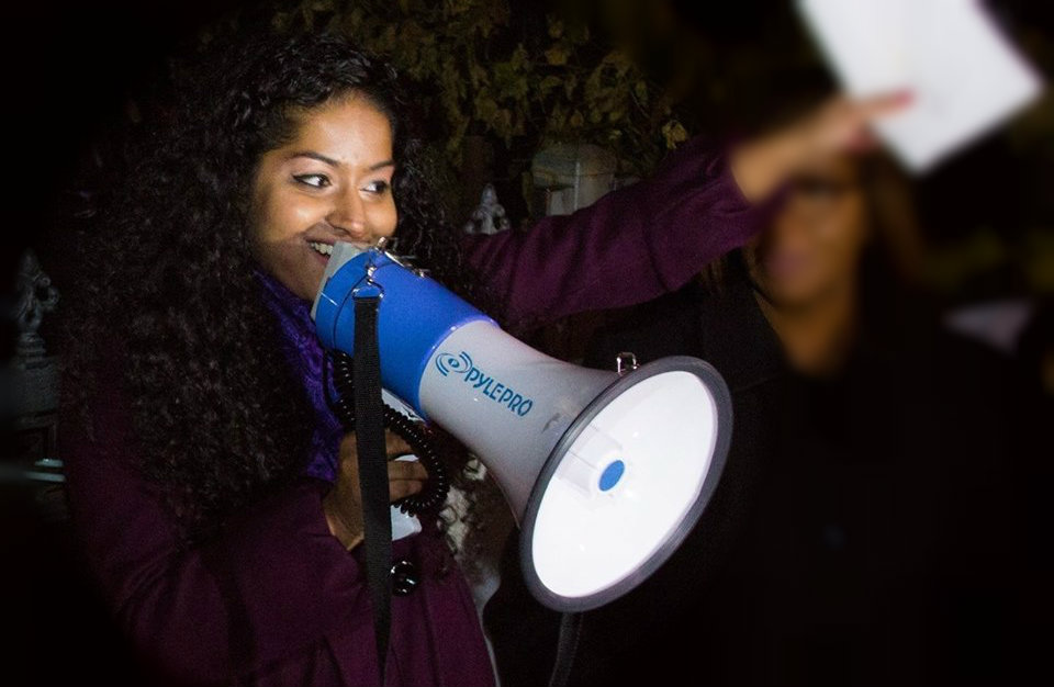 Aminta Kilawan leading the "WeAreOne’ rally in Queens, NY